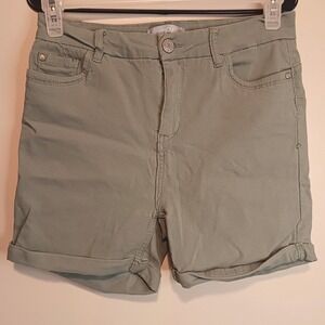 API Womens Sage Green Cuffed Casual Shorts Olive Size 14 Five Pocket Zip Fly